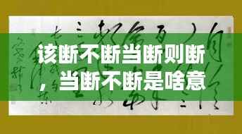 该断不断当断则断,当断不断是啥意思